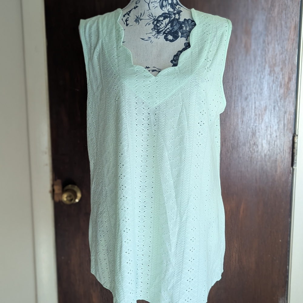 Mint Green Sleeveless Eyelet Top